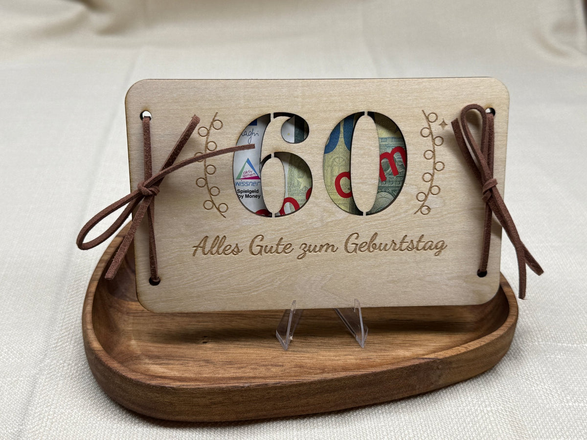 Geldgeschenk aus Holz „60. Geburtstag“