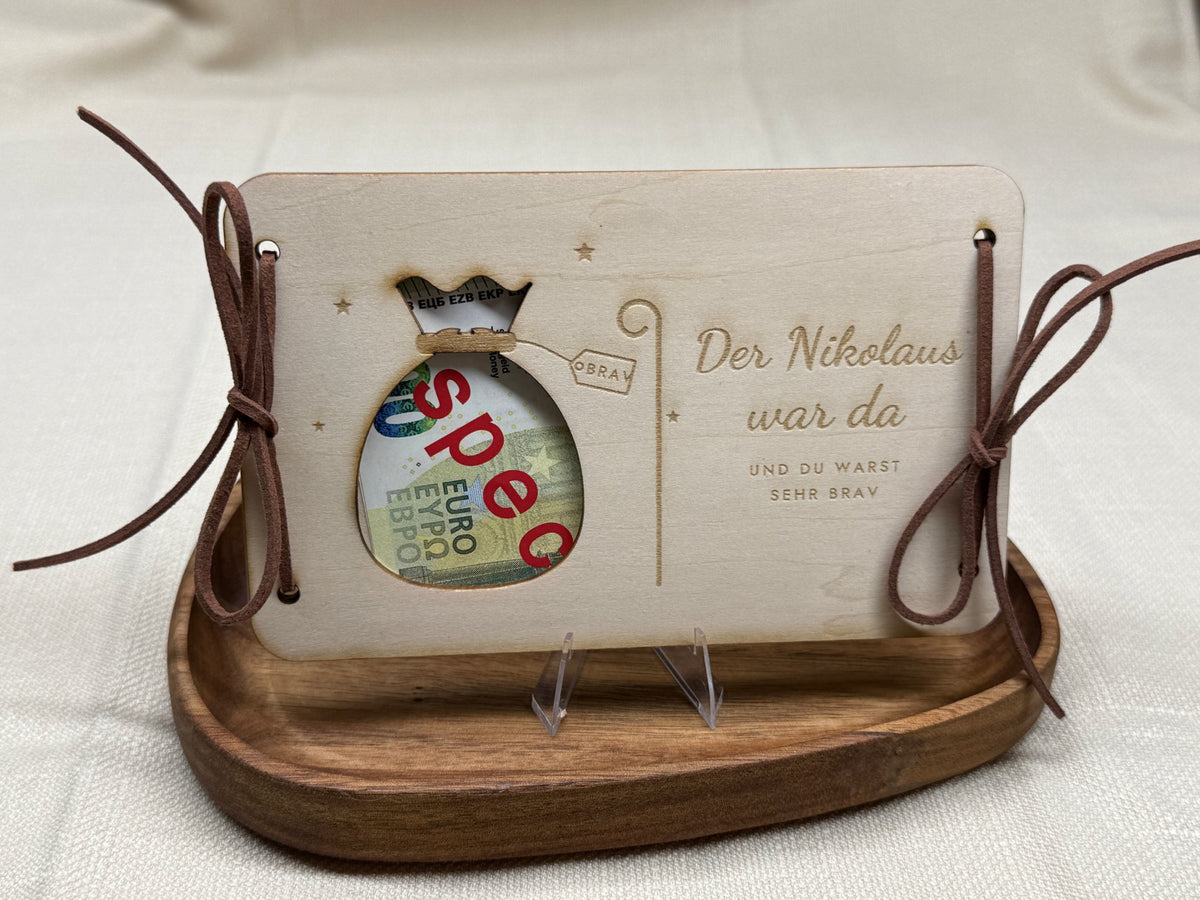 Geldgeschenk aus Holz „Der Nikolaus war da“