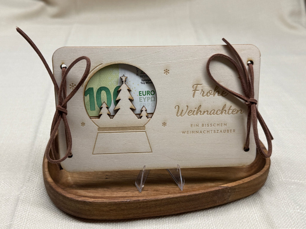 Geldgeschenk aus Holz „Frohe Weihnachten“