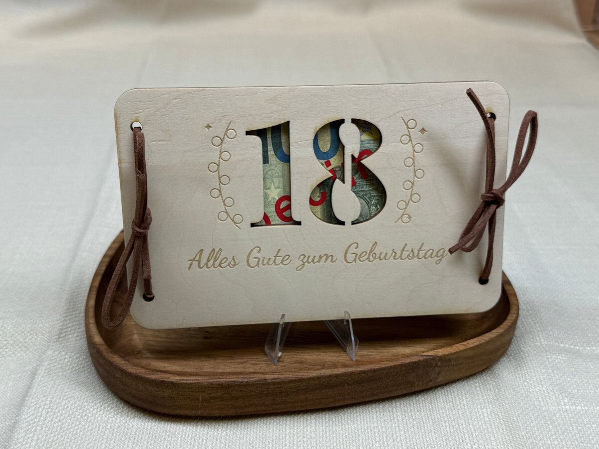 Geldgeschenk aus Holz „18. Geburtstag“